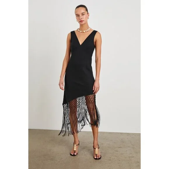 RAILS TAMARA black fringe asymmetrical DRESS size M NWOT - Picture 3 of 12